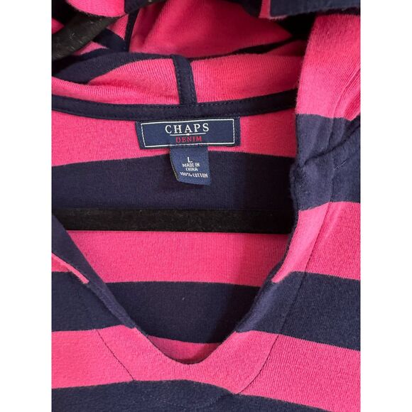 Chaps Denim Women's BOHO Pink/Blue Striped Hoodie, Size L - Picture 2 of 4